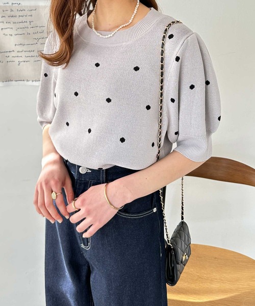 GeeRA（ジーラ） ニット セーター 夏 にぴったり。ドット柄ジャガード