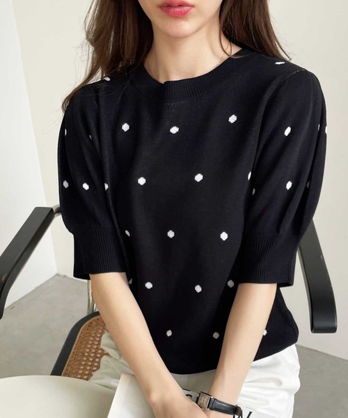 GeeRA（ジーラ） ニット セーター 夏 にぴったり。ドット柄ジャガード