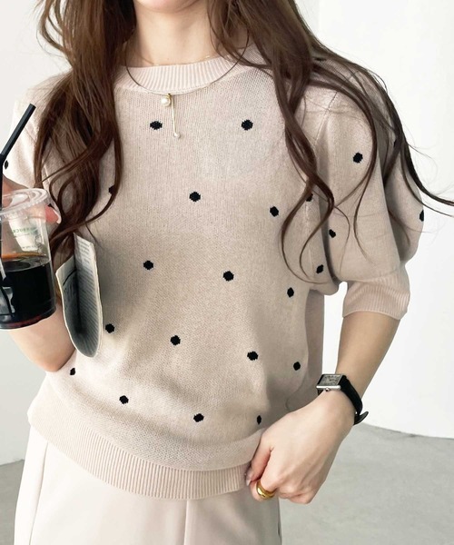 GeeRA（ジーラ） ニット セーター 夏 にぴったり。ドット柄ジャガード
