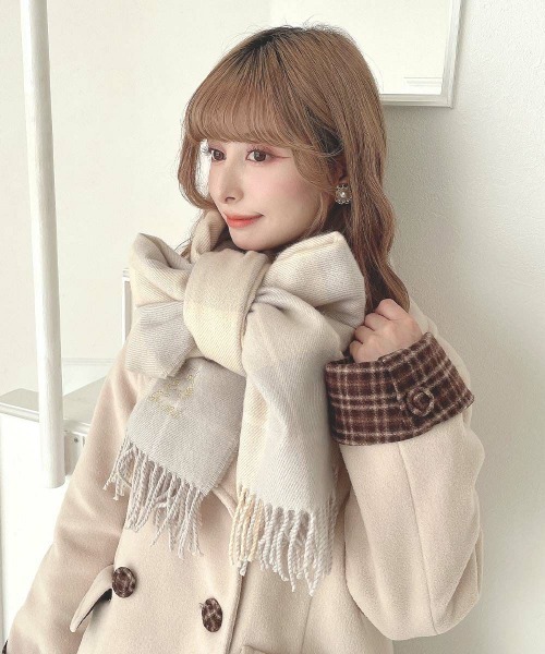 F i.n.t（フィント） ストール マフラー テディベア刺繍入りチェック