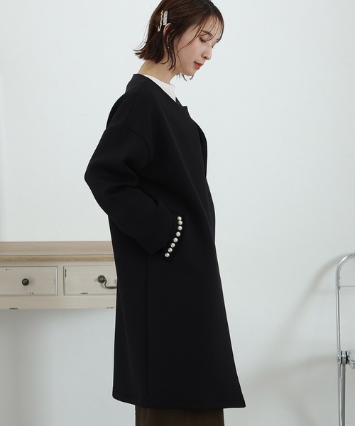 ElegChic ジャケット テーラードジャケット パールデザインノーカラー