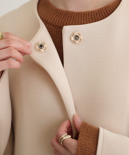 ElegChic ジャケット テーラードジャケット パールデザインノーカラー