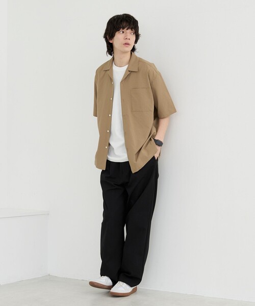 coen（コーエン） シャツ エンボス加工ビンテージライクオープンカラー