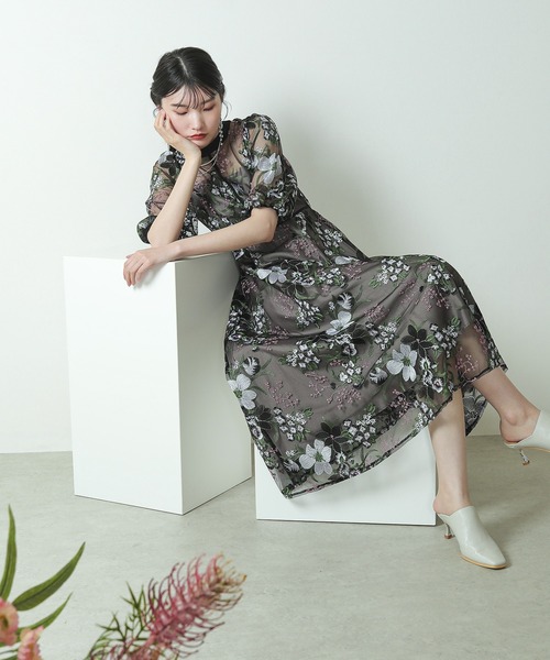 Kana ドレス シック フラワー刺繍 パーティー ドレス 結婚式 お呼ばれ