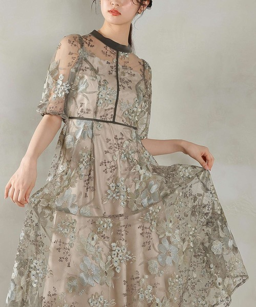 Kana ドレス シック フラワー刺繍 パーティー ドレス 結婚式 お呼ばれ