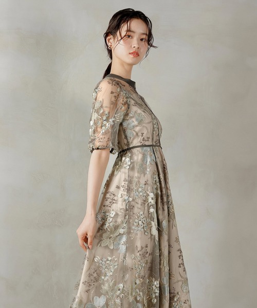 Kana ドレス シック フラワー刺繍 パーティー ドレス 結婚式 お呼ばれ