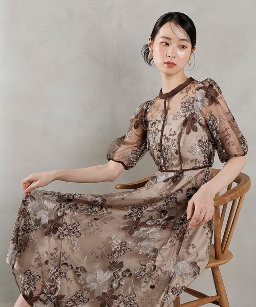 Kana ドレス シック フラワー刺繍 パーティー ドレス 結婚式 お呼ばれ