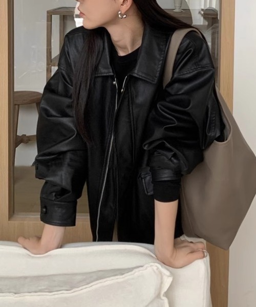 cammie ブルゾン アウター ヴィーガンレザーオーバーサイズジャケット