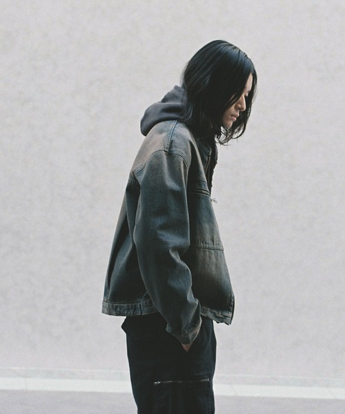 WYM LIDNM デニムジャケット gジャン VINTAGE WASHED DENIM ZIP MOTO