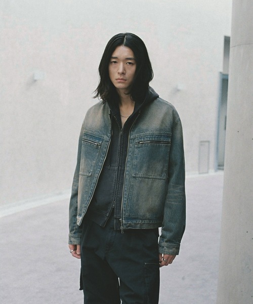 WYM LIDNM デニムジャケット gジャン VINTAGE WASHED DENIM ZIP MOTO
