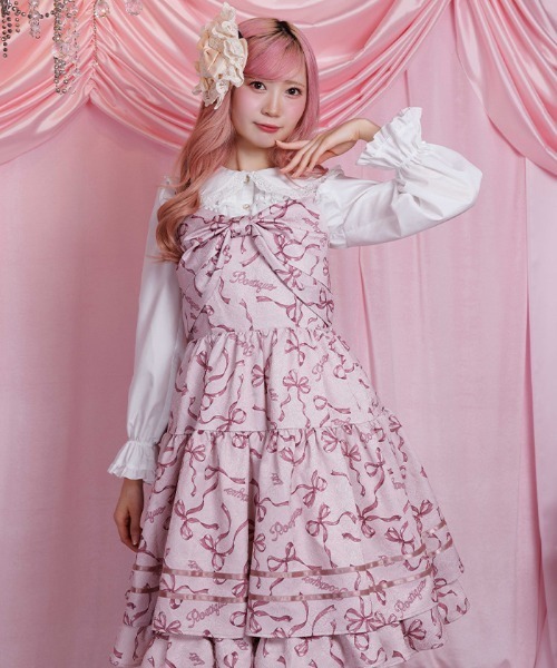 axes femme POETIQUE ジャンパースカート リボン柄ドールジャンスカ