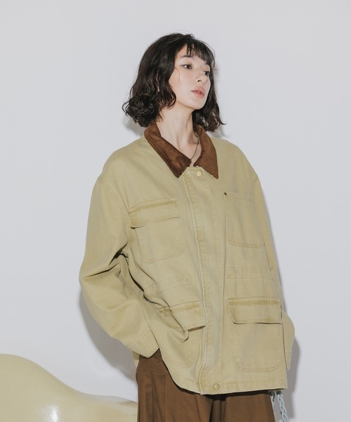 AO2 カバーオール Collar Corduroy Panel Design Coveralls / 襟