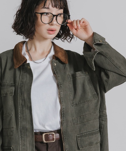 AO2 カバーオール Collar Corduroy Panel Design Coveralls / 襟