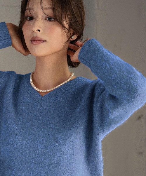 ELFRANK ニット セーター シャギー ニット 長袖 トップス 秋 秋冬 V