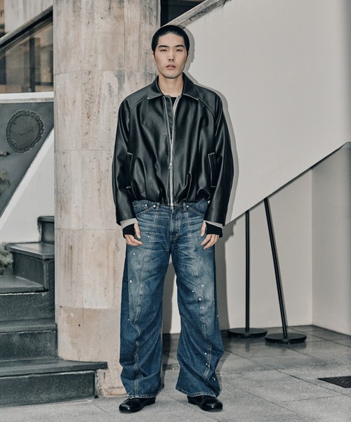 CONZ ブルゾン アウター BALOON ZIP UP JACKET FAUX LEATHER メンズ