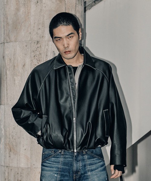 CONZ ブルゾン アウター BALOON ZIP UP JACKET FAUX LEATHER メンズ