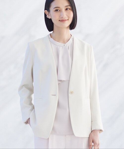 INDIVI（インディヴィ） スーツ 「洗える／スーツ」ノーカラー