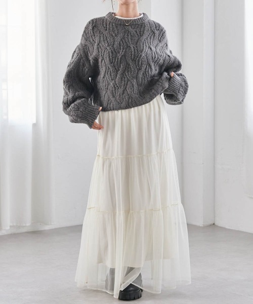 RANAN（ラナン） ニット セーター ふんわりタッチクロップド丈ケーブル