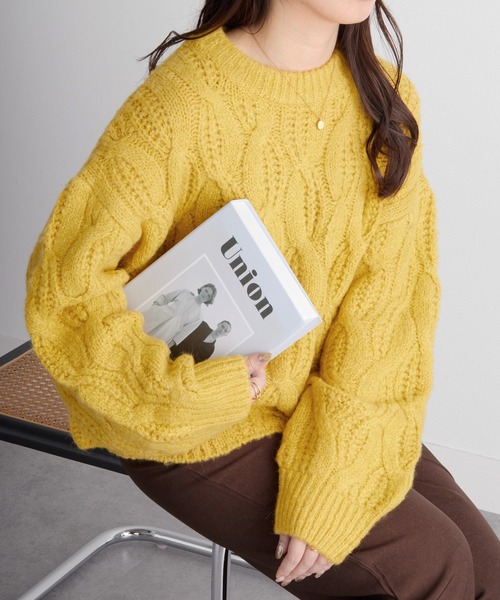 RANAN（ラナン） ニット セーター ふんわりタッチクロップド丈ケーブル