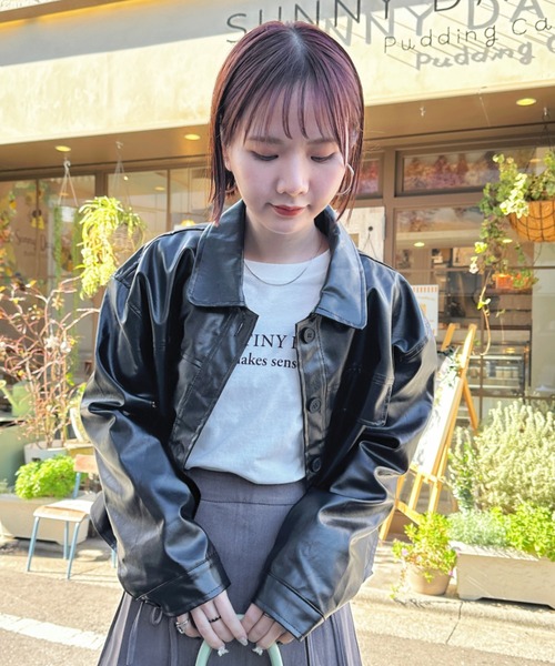 CLEA ブルゾン アウター フェイクレザーショートジャケット レディース