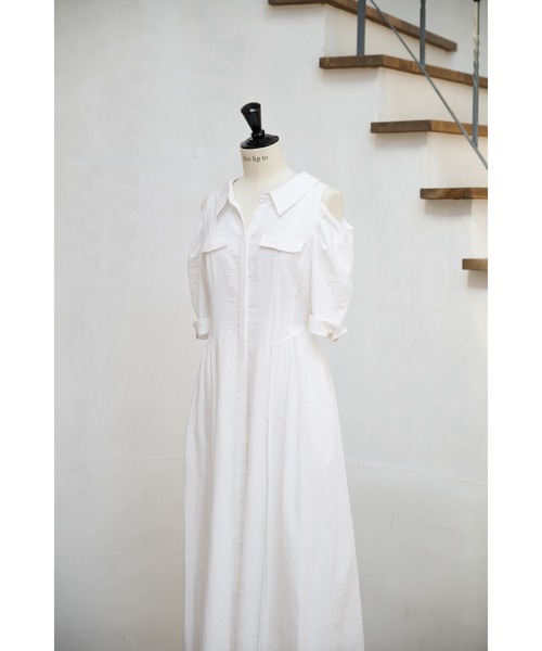 Her lip to ワンピース Open Shoulder Tuck Shirt Dress : ZOZOTOWN
