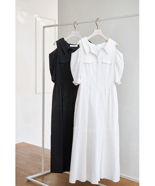 Her lip to ワンピース Open Shoulder Tuck Shirt Dress : ZOZOTOWN