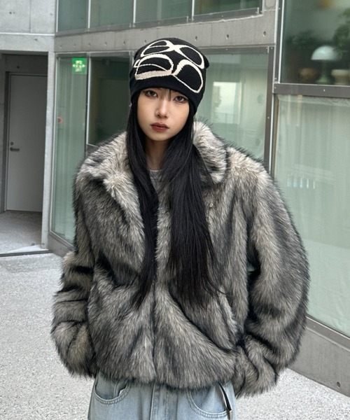 KsG コート アウター グレーファーショートジャケット レディース