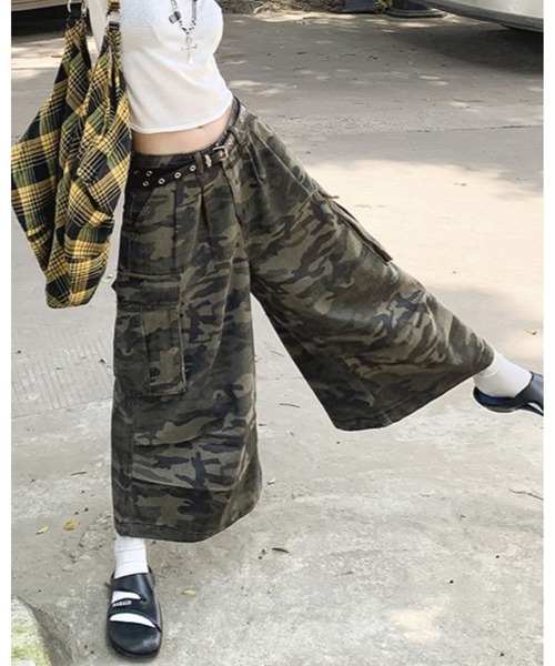 FUNdaysion カーゴパンツ 迷彩柄ルーズストリートカーゴパンツ