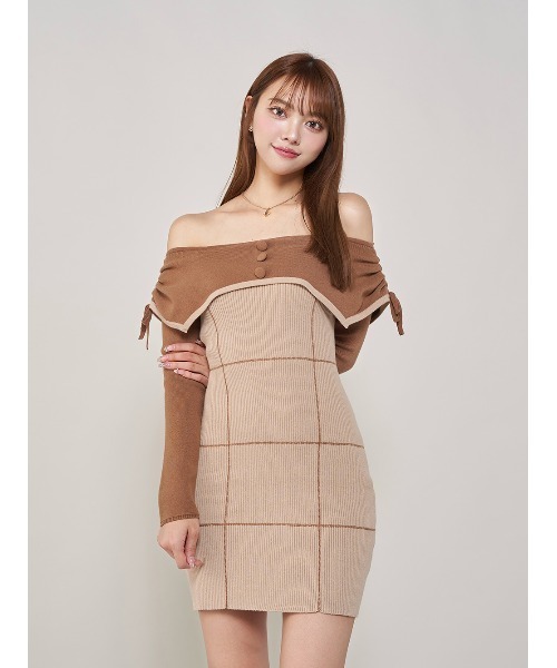 Darich（ダーリッチ） ワンピース オフショルレースアップリボンニット