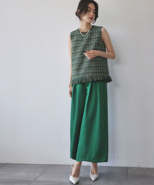 ELFRANK ベスト ジレ ミックスツイード フリンジ ノースリーブ ベスト