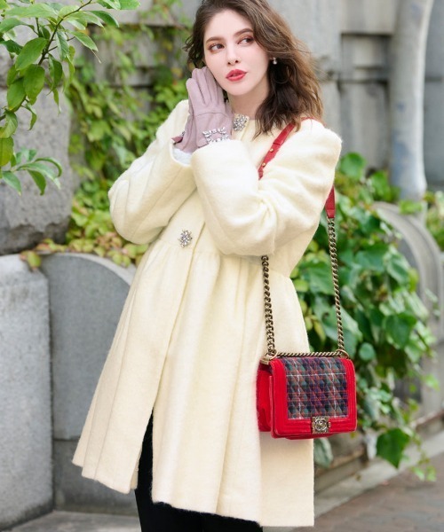 Chesty（チェスティ） ノーカラーコート コート モヘアビジューコート