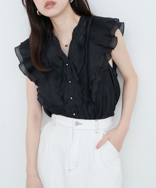 natural couture ブラウス シャツ ラッフルフリルキーネックブラウス