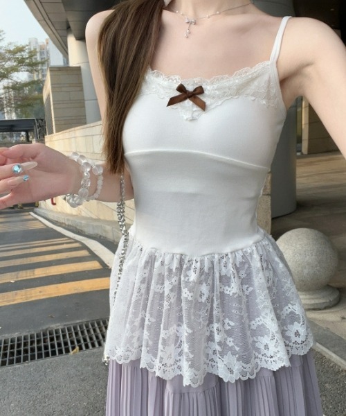 gossip!ロサンゼルス キャミソール Y2K ティアード レースフリル