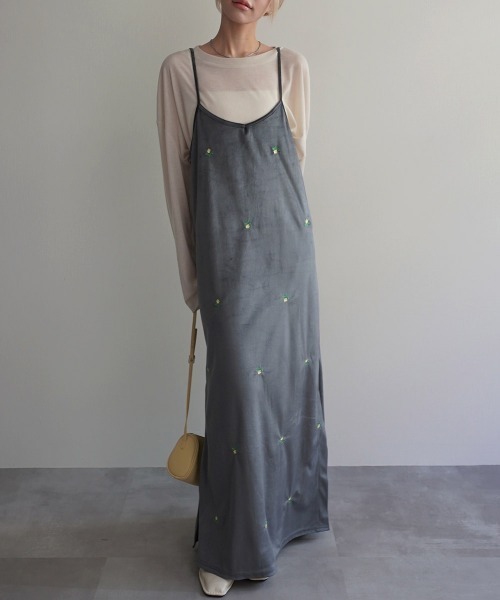 Rashik ワンピース フラワー刺繍ベロア調ワンピース : ZOZOTOWN Yahoo