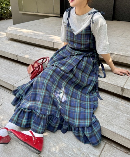 SOLLON.（ソルロン） ワンピース チェック柄フリルリボンキャミ