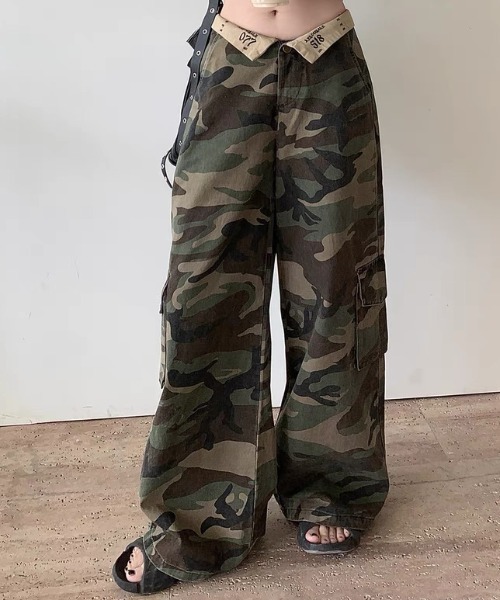 CELENA BEATS カーゴパンツ Y2K ローウエスト 迷彩 カモフラ ワイド