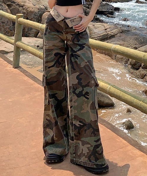 CELENA BEATS カーゴパンツ Y2K ローウエスト 迷彩 カモフラ ワイド