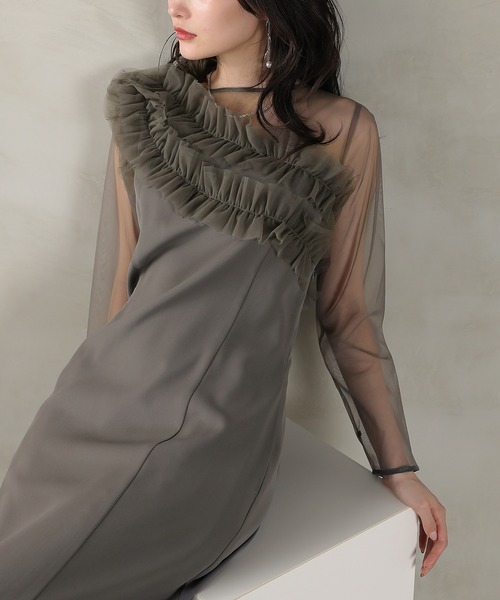 Kana ドレス チュールフリル カーブライン ドレス 結婚式 お呼ばれ