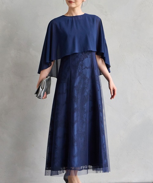 AIMER（エメ） ドレス ケープ付きチュールレース刺繍パーティードレス