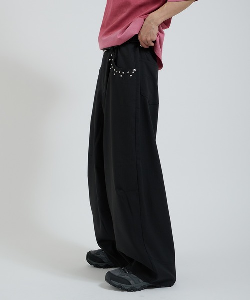 Perushu スラックス スタッズストライプワイドスラックス メンズ