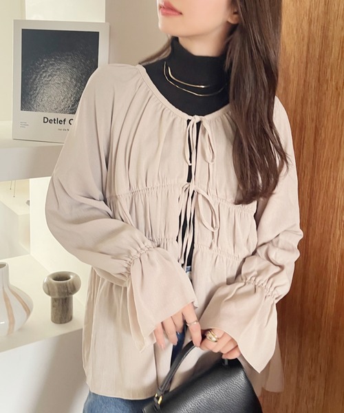 Ada. ブラウス シャツ シャーリング キャンディースリーブ ボレロ