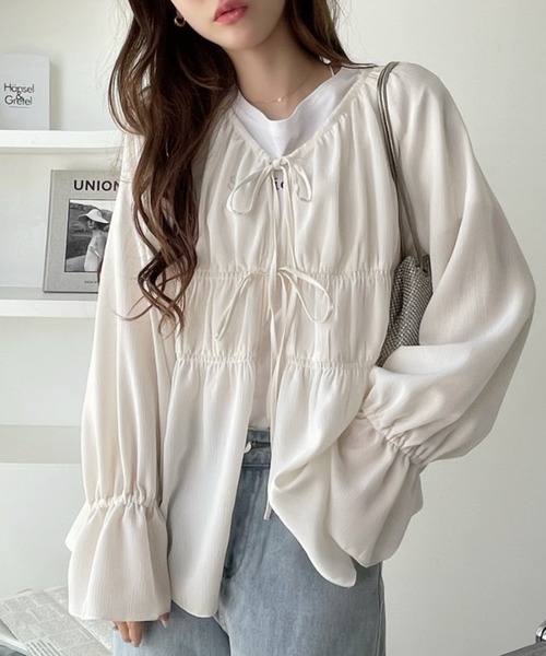 Ada. ブラウス シャツ シャーリング キャンディースリーブ ボレロ