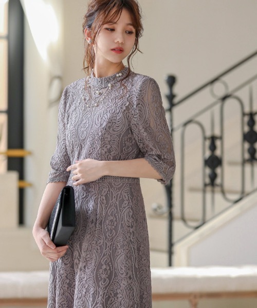 niana（ニアナ） ドレス 「低身長用サイズあり」ハイネックパネル刺繍