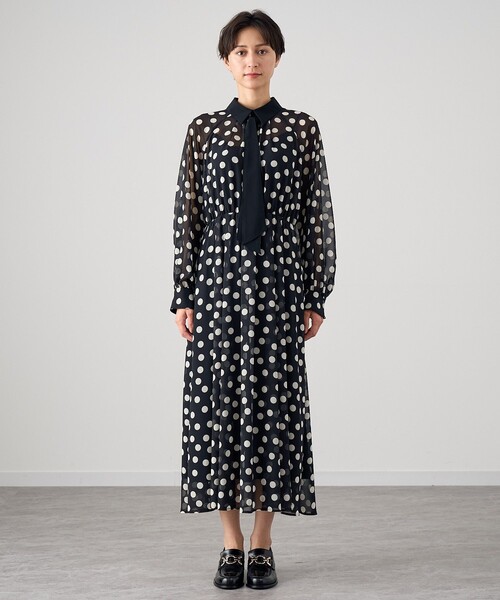 ANAYI（アナイ） ワンピース ポルカドットタイ衿付きワンピース