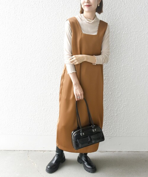 SHIPS any ワンピース any:「手洗い可能」サテン スクエアネック