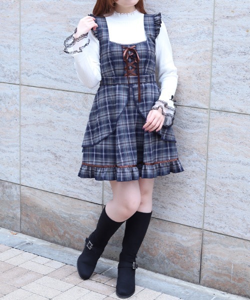 axes femme（アクシーズ ファム） ジャンパースカート チェック柄編上