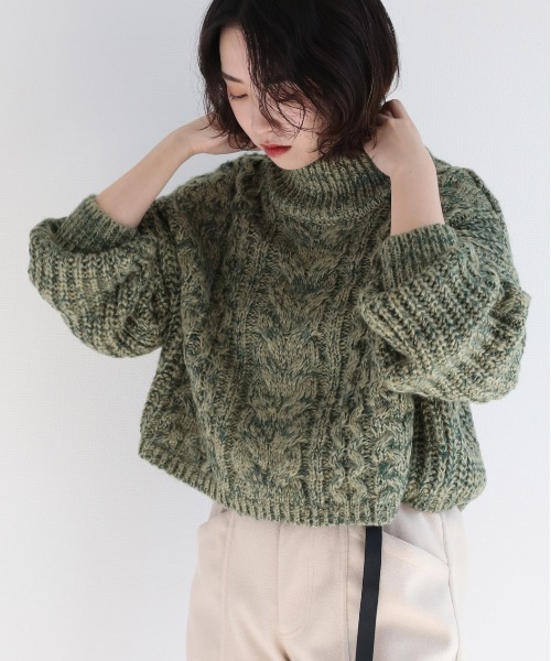 cepo（セポ） ニット セーター ミックスカラー ケーブルハイネック