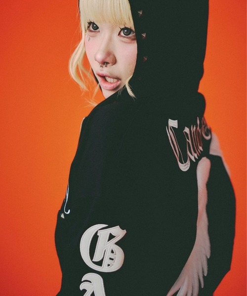 Galfy ブラック クロップドパーカー ガルフィー エンジェルパーカー