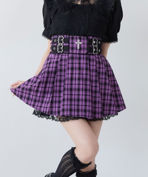 DearMyLove スカート 十字架チャームレースフリルプリーツスカート