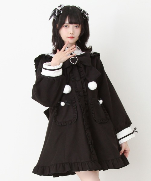 DearMyLove ステンカラーコート コート ポンポンリボンセーラー襟